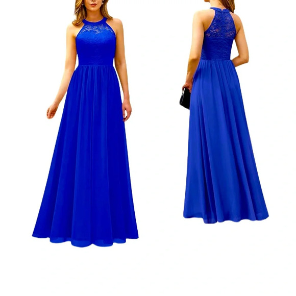 NWOT Women’s Maxi Lace Bodice High Neck Sleeveless Formal Maxi Dress - Picture 3 of 9